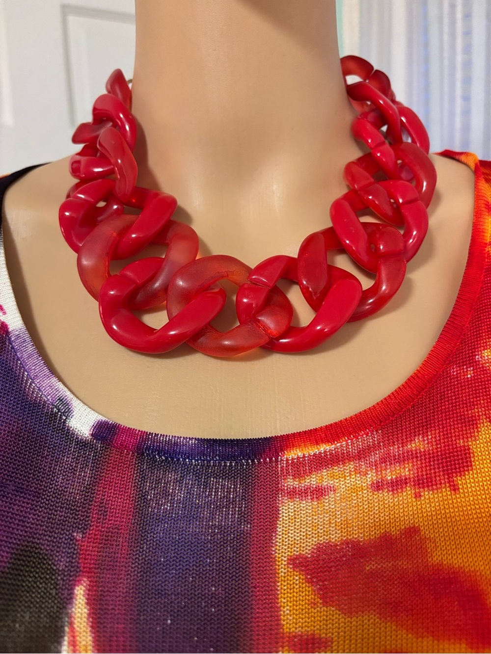 Vintage Red Chunky Link Necklace - Women Jewelry